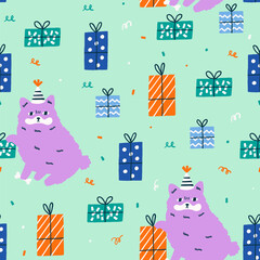 Surface seamless pattern design dog with gift box