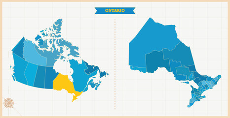 A Map highlighting Ontario in the Canada Map, Ontario and Canada modern map with Colorful Hi detailed Vector, geographical borders