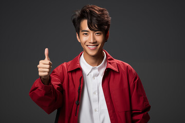 Portrait of a teenager wearing a red-white outfit on an isolated background with copy space