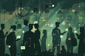 people communication concept art, dark green, black, gray 