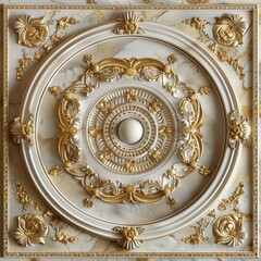 Obraz premium Luxurious Baroque Ornamental Frame with Intricate Gold Detailing on Elegant Marble Background, Perfect for Sophisticated and Classic Decor