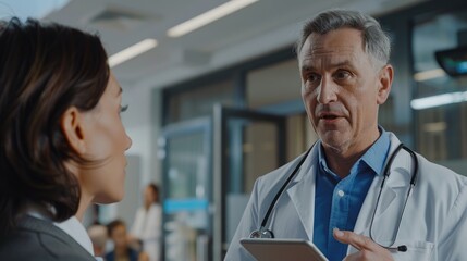 Obraz premium Two medical professionals discussing work