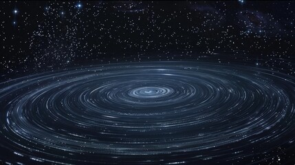 An image of the largest star in the universe, surrounded by numerous rings, viewed head-on in the pitch-black expanse of space 