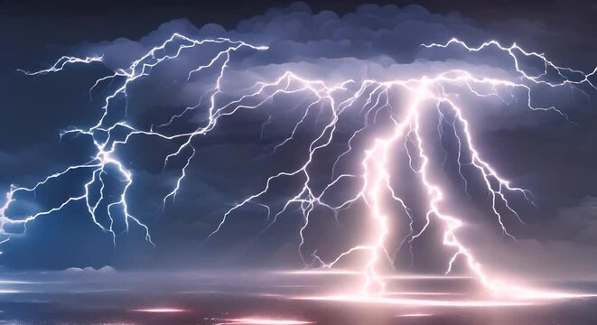 Lightning flashed at night with thick clouds. Electrical effects and thunderstorm triggers