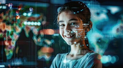 A smiling girl staying informed and connected with current events and global updates through social media