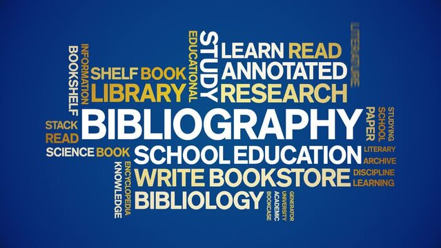 Bibliography animated word cloud;text design animation tag kinetic typography seamless loop.