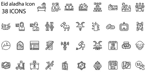 Set of eid aladha icons. Gradient style icon bundle. Vector Illustration
