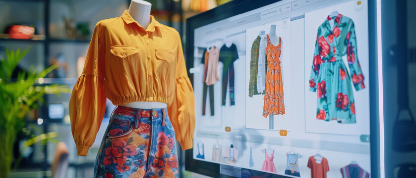 Shopping in a modern retail store with digital displays