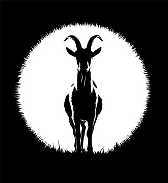 recommend clip art: Vector illustration of a black silhouette goat