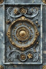 Fototapeta premium Luxurious Baroque Ornamental Frame with Intricate Gold Detailing on Elegant Marble Background, Perfect for Sophisticated and Classic Decor