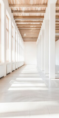 Empty storage room, a warehouse, in beige tones. Luxurious industrial Real Estate composition.