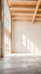 Obraz premium Empty storage room, a warehouse, in beige tones. Luxurious industrial Real Estate composition.