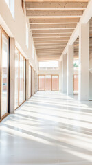 Empty storage room, a warehouse, in beige tones. Luxurious industrial Real Estate composition.