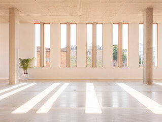 Obraz premium Empty storage room, a warehouse, in beige tones. Luxurious industrial Real Estate composition.