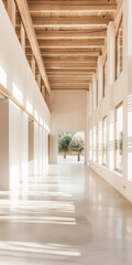 Fototapeta premium Empty storage room, a warehouse, in beige tones. Luxurious industrial Real Estate composition.