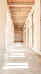 Obraz premium Empty storage room, a warehouse, in beige tones. Luxurious industrial Real Estate composition.