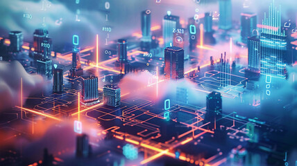 Fototapeta premium Digital transformation concept with IoT, big data, business strategy, customer service management, cloud computing, smart industry, AI technology, futuristic, detailed