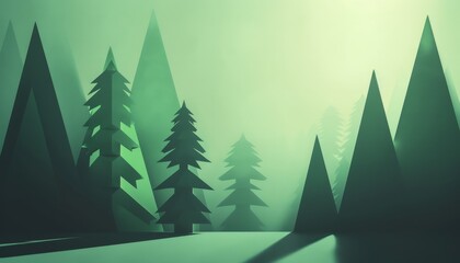 Fototapeta premium Minimalist illustration featuring a minimalist forest scene with minimalist pine trees and minimalist sunlight filtering through the minimalist canopy. Geometric shapes and negative space accentuate