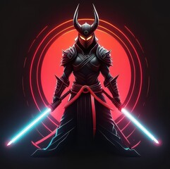 Fototapeta premium a logo, silhouete from a demon with katana, japan style, future art, tshirt design, black background