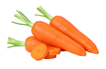 carrot and slices isolated, carrot macro studio photo, transparent PNG, PNG format