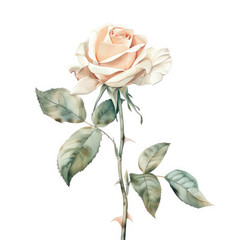 Watercolor illustration of a rose with delicate leaves isolated on a white background