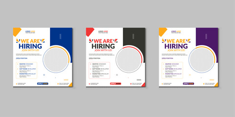 Modern and creative hiring square banner template design for social media post