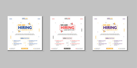 Modern and creative hiring square banner template design for social media post