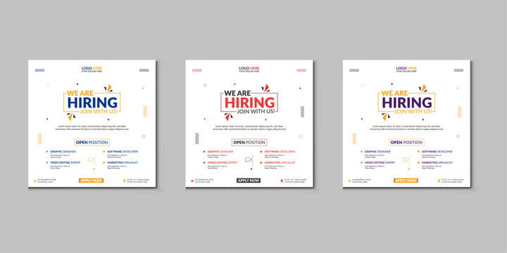 Modern and creative hiring square banner template design for social media post