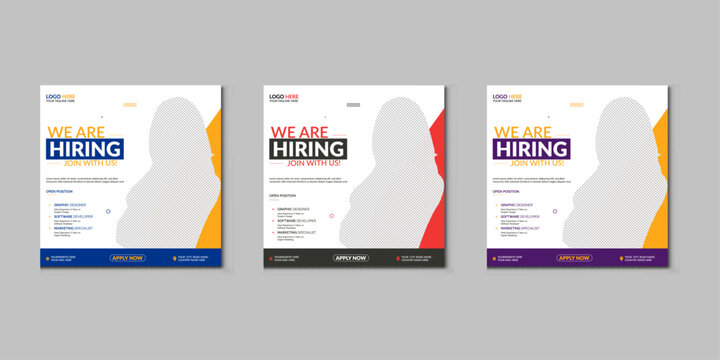 Modern and creative hiring square banner template design for social media post