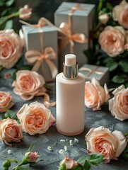Feminine Beauty Product Positioned Vertically on a Gorgeous Flower-Themed Background