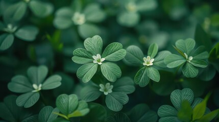 A close-up of a lucky four-leaf clover with fresh green leaves