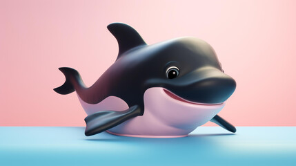 Adorable clay Killer Whale sculpture in muted pastels, a whimsical clay icon created with Blender against a matte background.