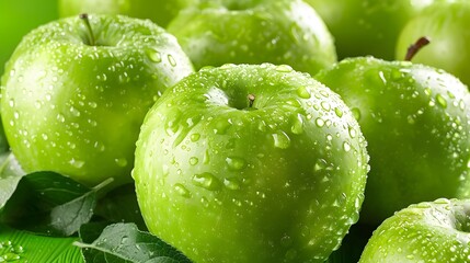 ripe tasty green apple with leaf isolated on white.
