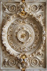 Obraz premium Luxurious Baroque Ornamental Frame with Intricate Gold Detailing on Elegant Marble Background, Perfect for Sophisticated and Classic Decor