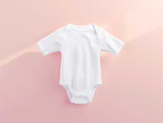 Gender-neutral white baby bodysuits on pink background. Celebrating motherhood.