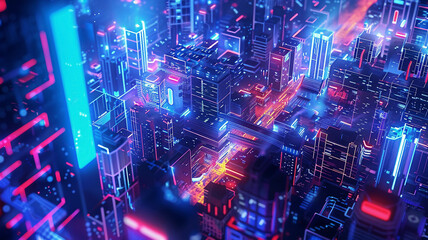 Fototapeta premium City with interconnected wireless networks, glowing communication lines, high-tech urban design, detailed and futuristic, bright lighting