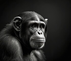 Black and white chimpanzee studio portrait