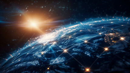 Fototapeta premium Communication technology for internet business, global world network and telecommunication, cryptocurrency, blockchain, IoT integration, high-tech and detailed, bright lighting