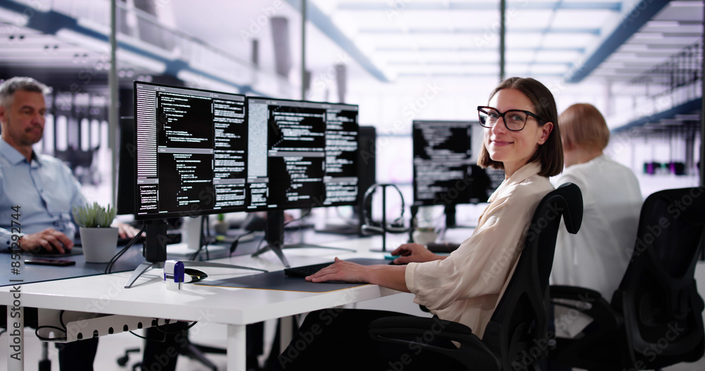 Poster African American Coder Using Computer At Desk