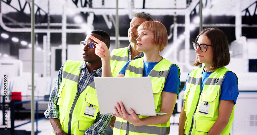 Wall mural factory worker osha inspection