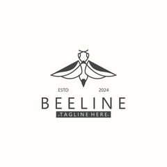 Bee line art animal exclusive logo simple inspiration on black background