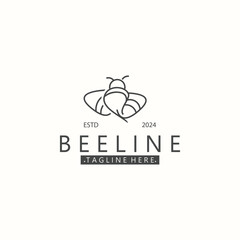 Bee line art animal exclusive logo simple inspiration on black background