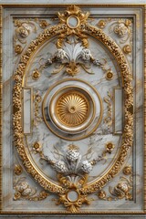 Obraz premium Luxurious Baroque Ornamental Frame with Intricate Gold Detailing on Elegant Marble Background, Perfect for Sophisticated and Classic Decor