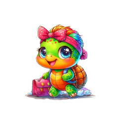 Tortoise going to school cartoon sublimation    