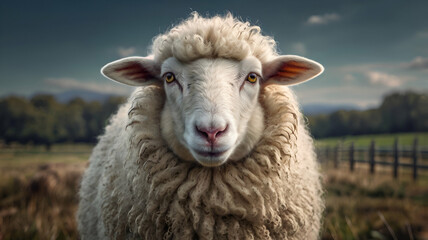 Obraz premium sheep in the field,sheep, field, pasture, farm, livestock, countryside, rural, grazing, meadow, flock, nature, agriculture,