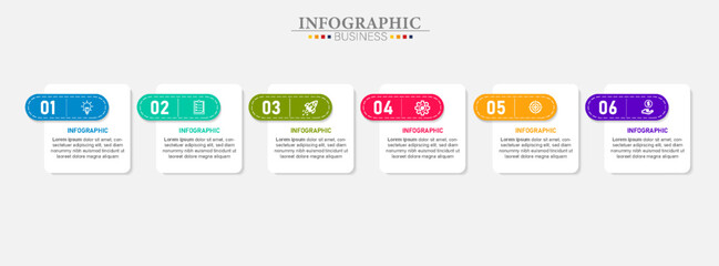 Business Infographic design template Vector with icons and 6 options or steps.