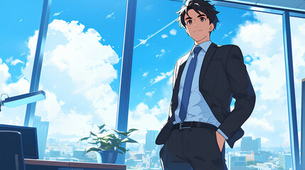 Fototapeta premium anime boy professional office manager profession
