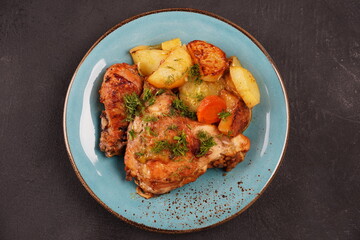 Roasted potato and carrot with lemon, garlic, spicy dressing