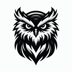 owl mascot logo in black and white silhouette