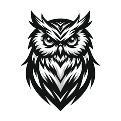 Illustration of a fierce owl in black and white